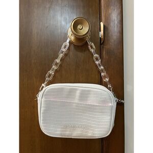 Mary Kay Small Bag White Crocodile Print Hot Pink‎ Lining Iridescent Acrylic